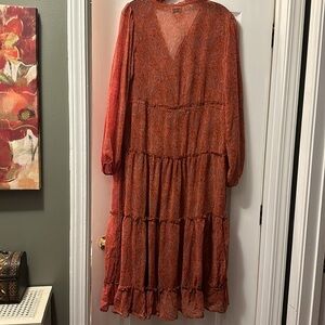 Wonderly Rust Paisley Long Sleeve Maxi Dress Sz L